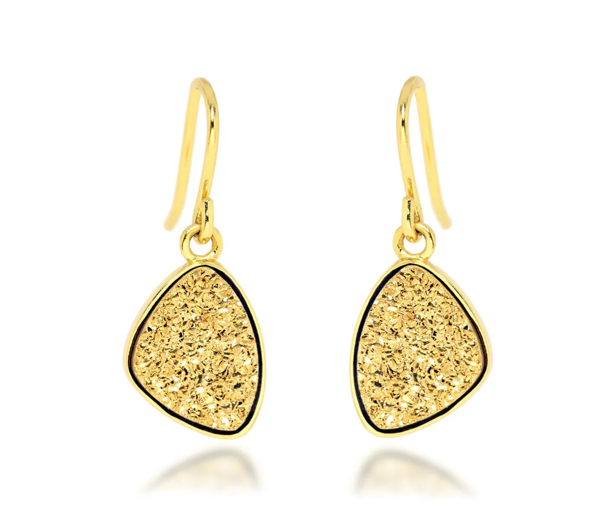 Small Trillion 18k Gold Druzy Earrings