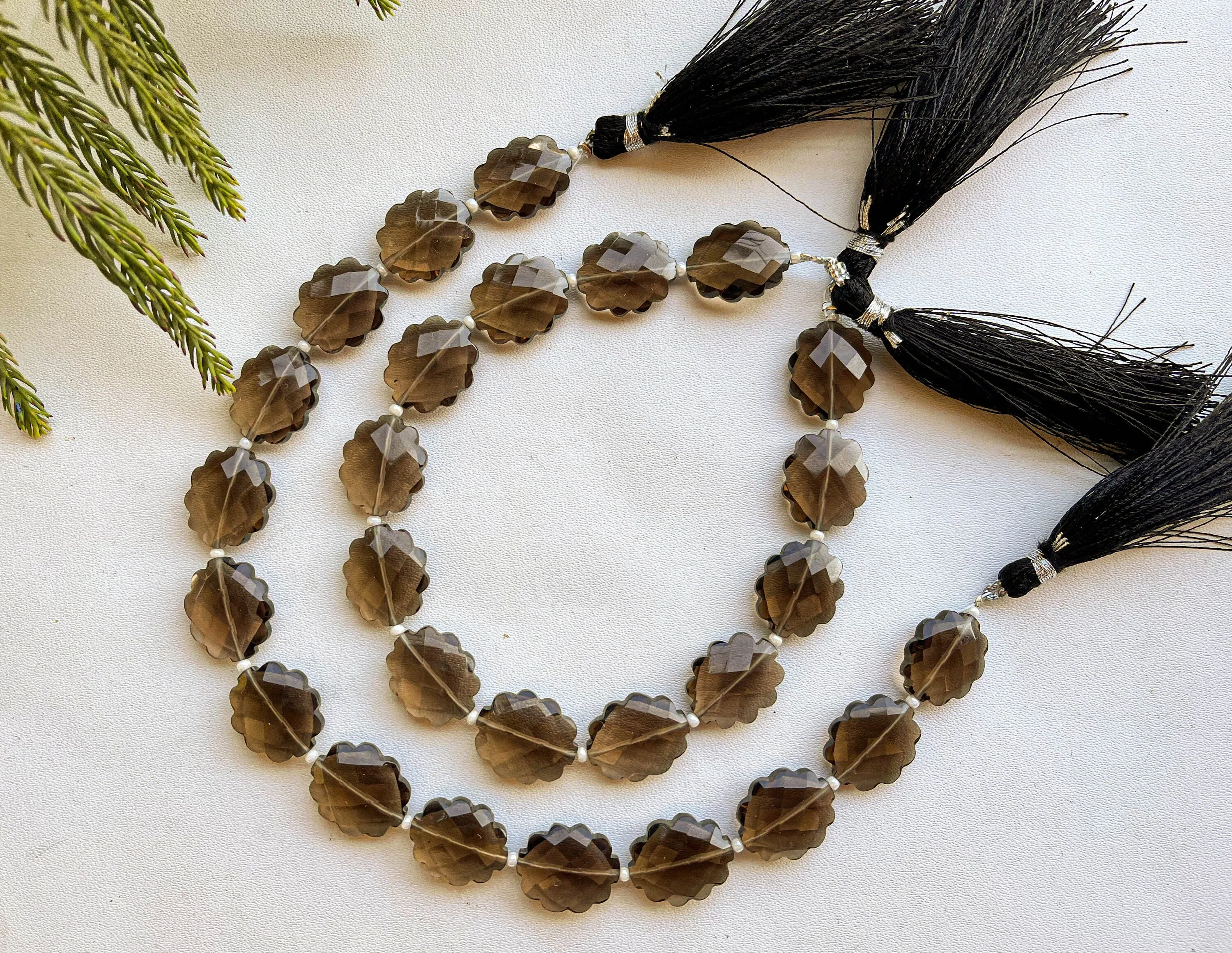 SMOKY QUARTZ Fancy Flower Shape Faceted Beads