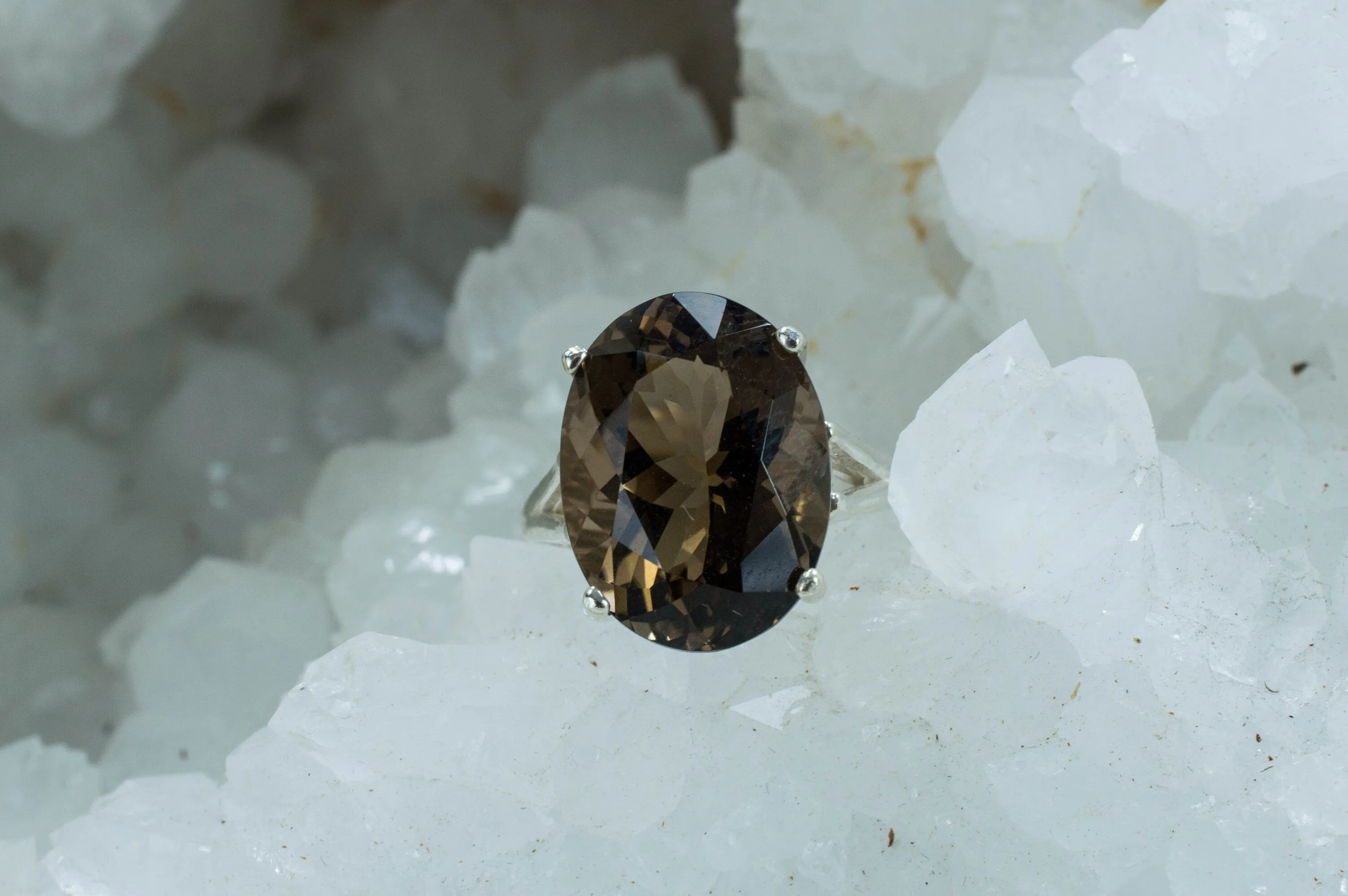 Smoky Quartz Sterling Silver Ring, Genuine Untreated USA Quartz; Smoky Quartz Ring; Smoky Quartz Ring