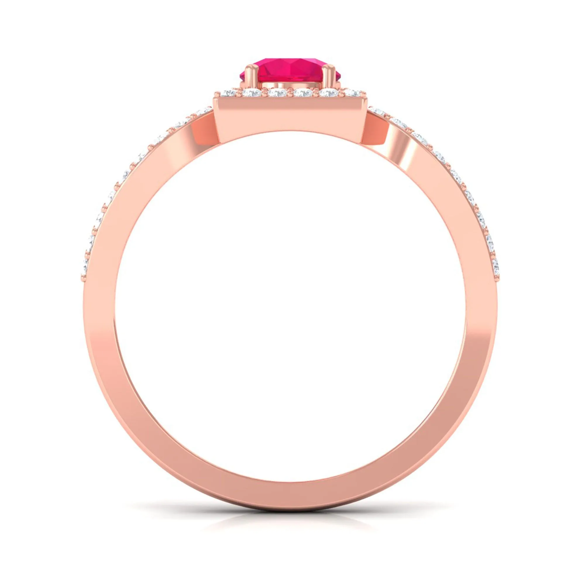Split Shank Ruby Halo Engagement Ring with Diamond