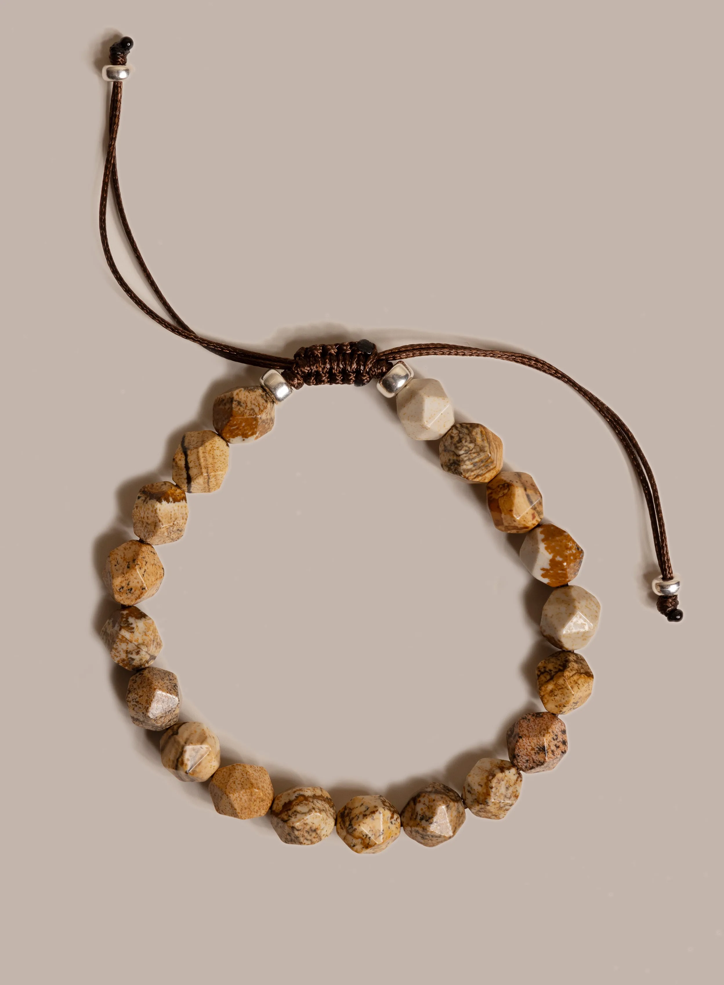 Sterling Silver and Picture Jasper Bead Bracelet for Men