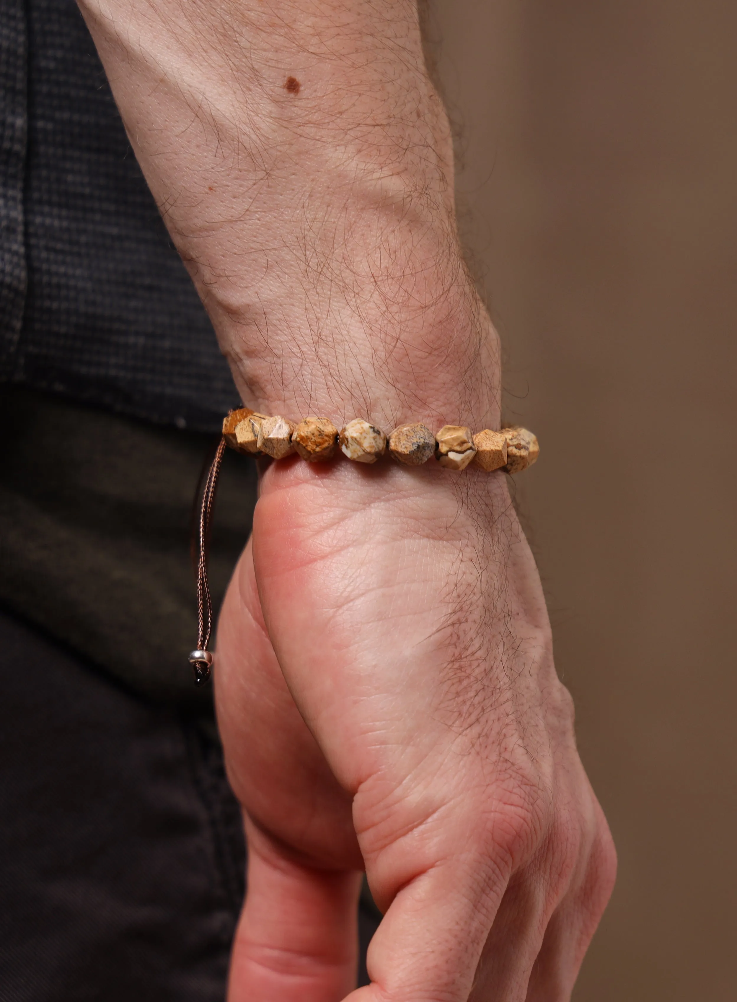 Sterling Silver and Picture Jasper Bead Bracelet for Men