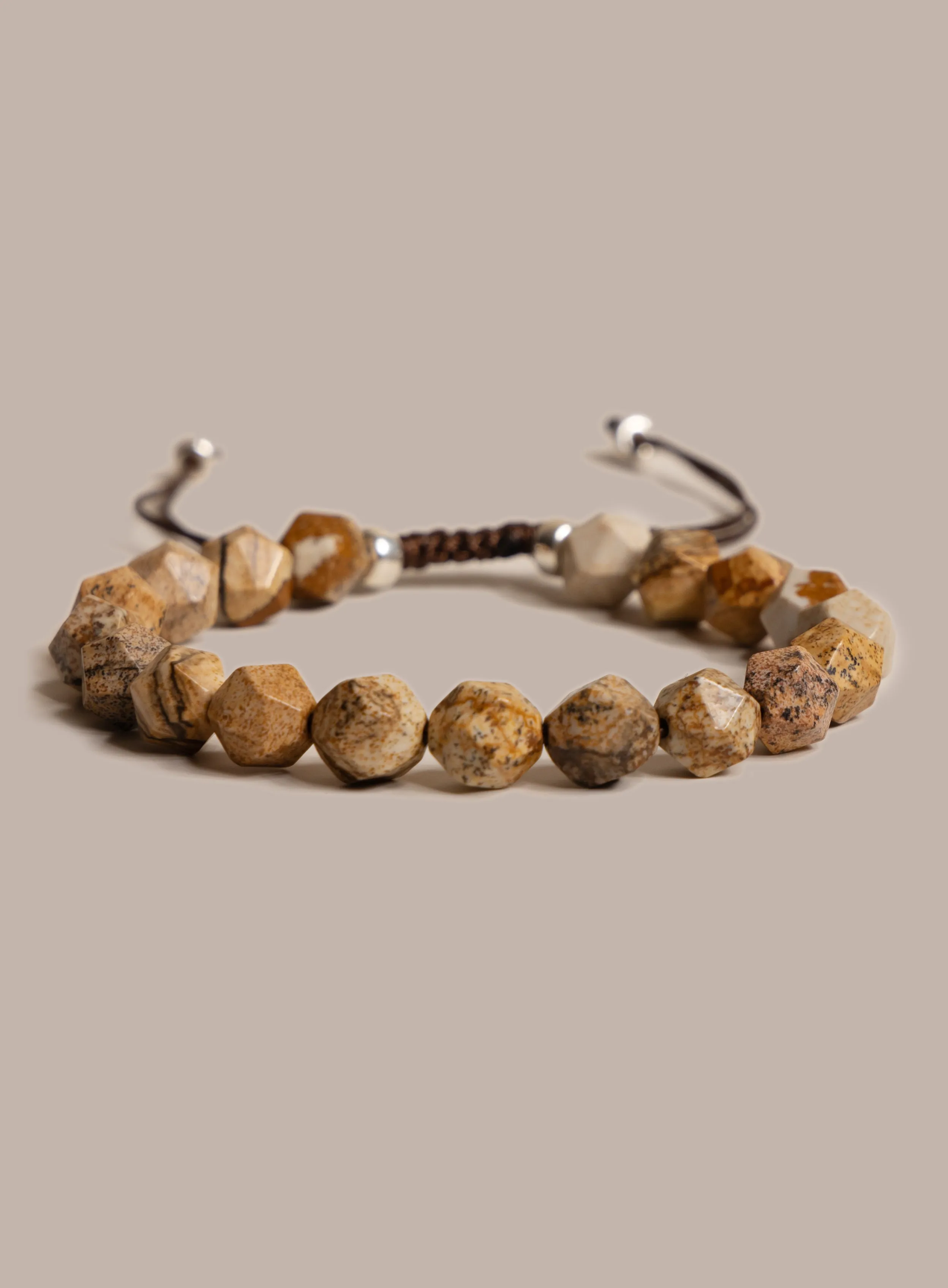 Sterling Silver and Picture Jasper Bead Bracelet for Men
