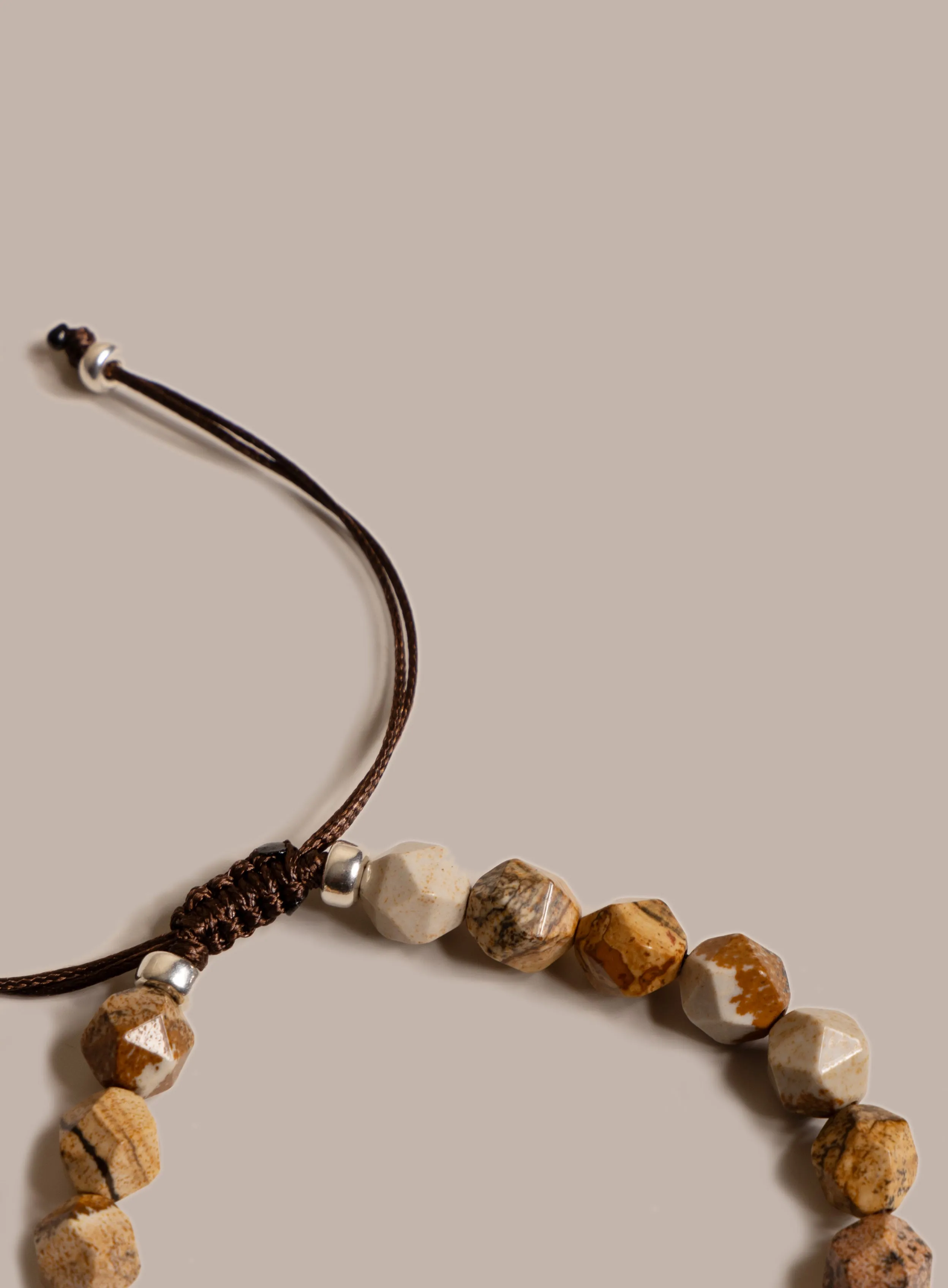 Sterling Silver and Picture Jasper Bead Bracelet for Men