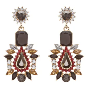 Stunning Beautiful Bohemian Glass Stone Statement Dangle Fashion Earrings Black