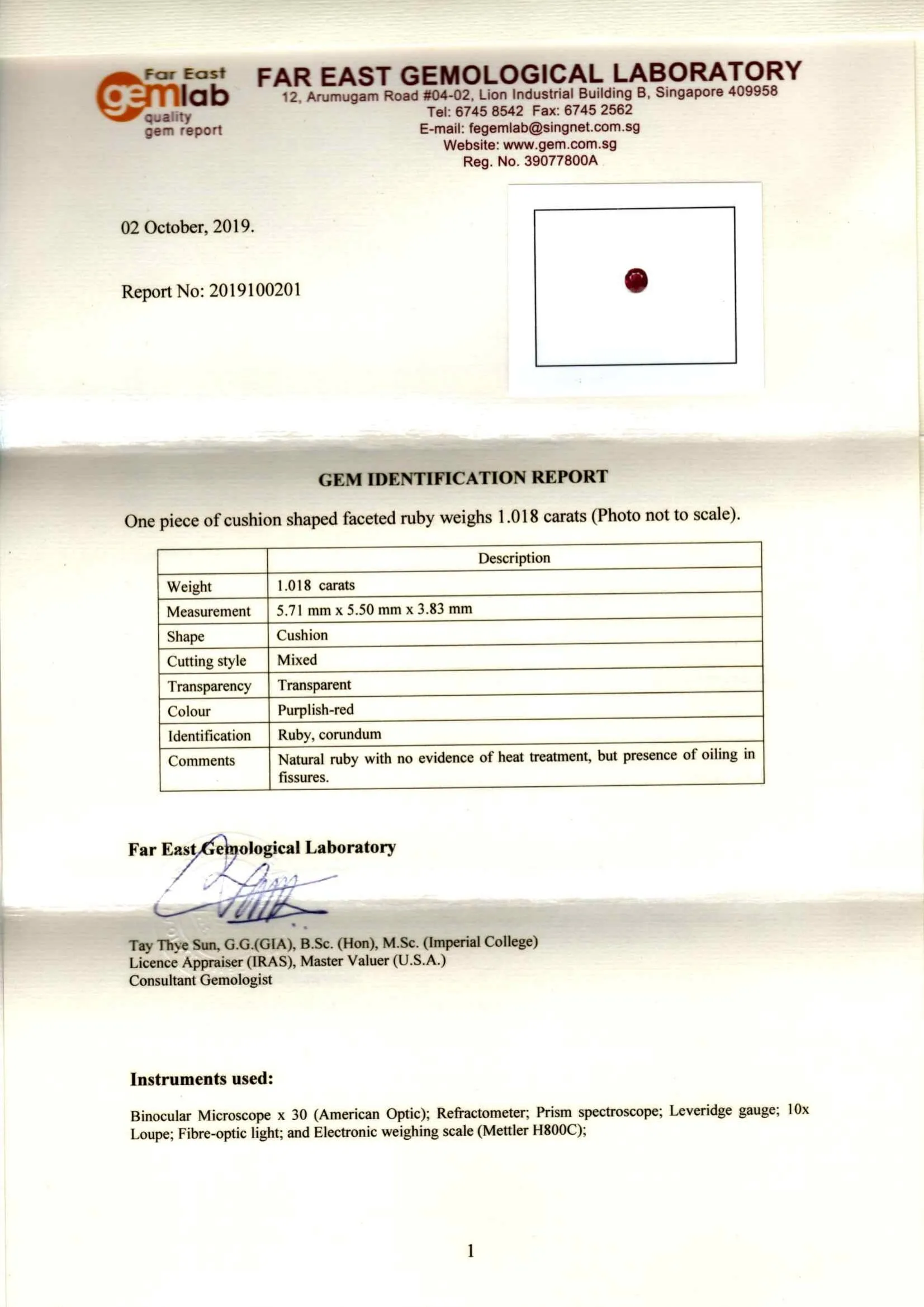 Unheated Burmese Ruby 1.01ct