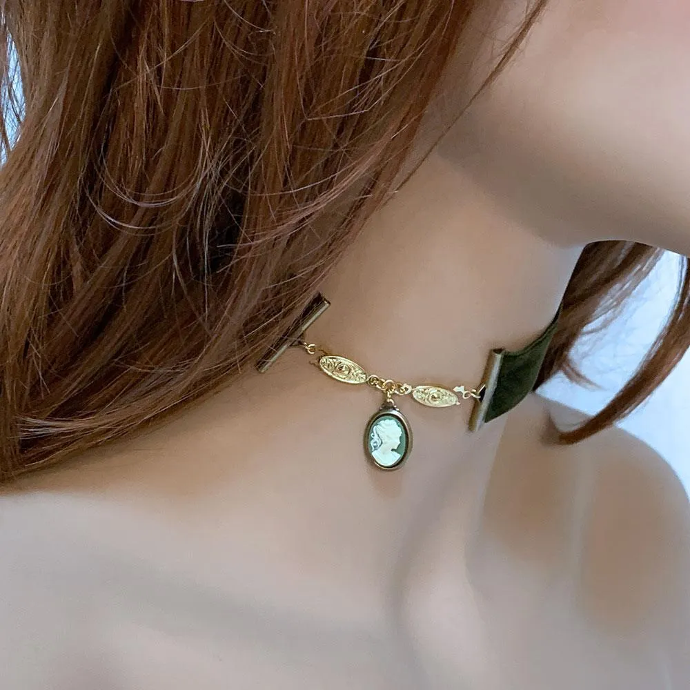 Victorian Green Velvet Cameo Choker