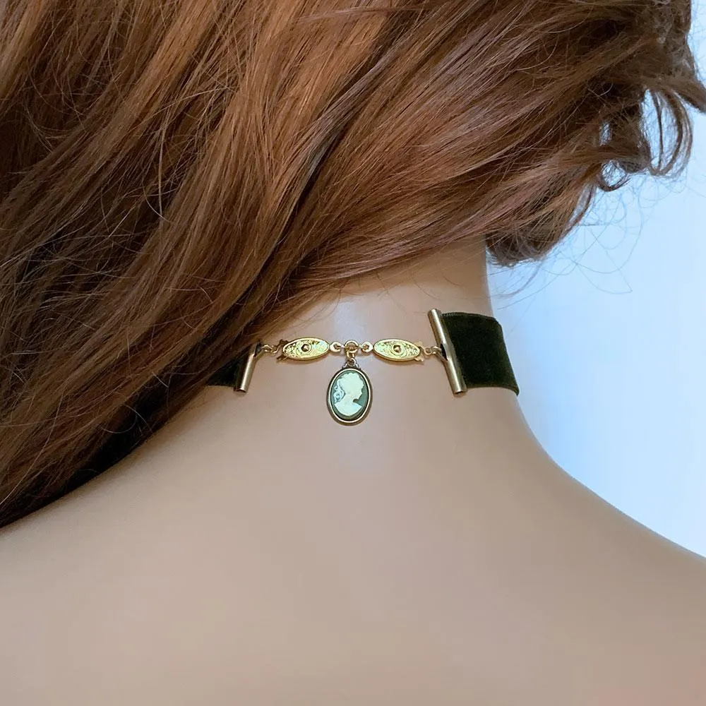 Victorian Green Velvet Cameo Choker