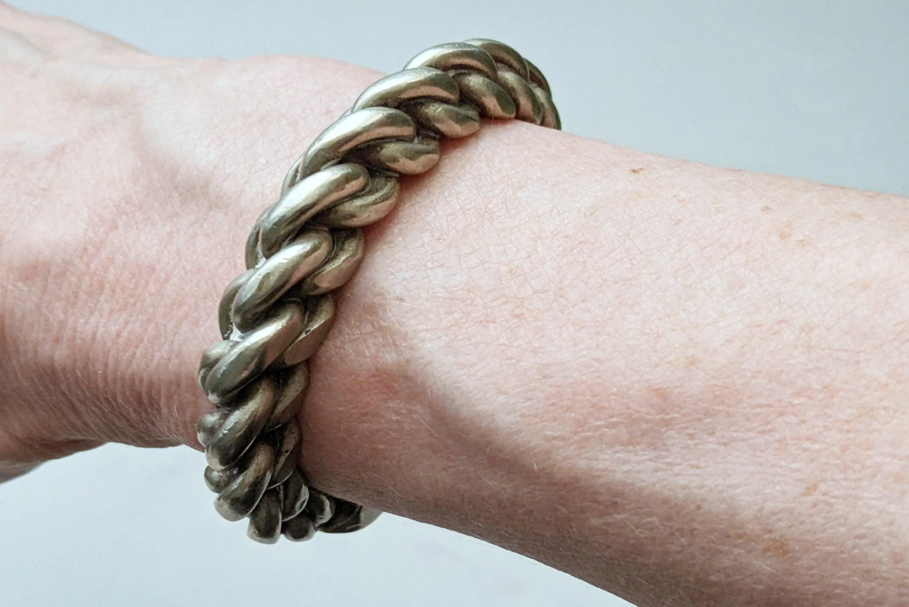Vintage Bedouin Palestinian or Egyptian Twisted Wire Cuff Bracelet with Marks