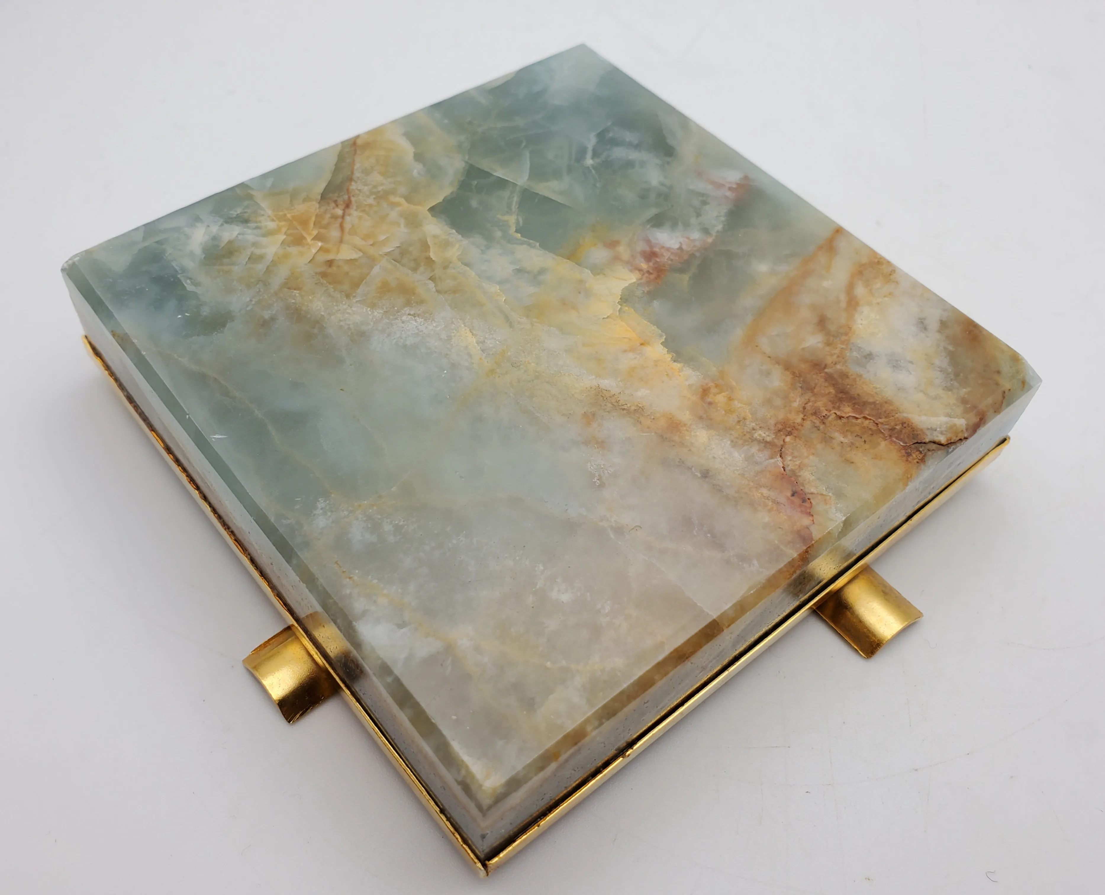 Vintage Blue Banded Calcite "Onyx" and Brass Ashtray