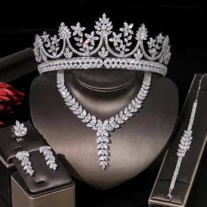 Wedding Bliss Bridal Tiara-Crown High Quality Cubic Zirconia Jewelry Necklace Set