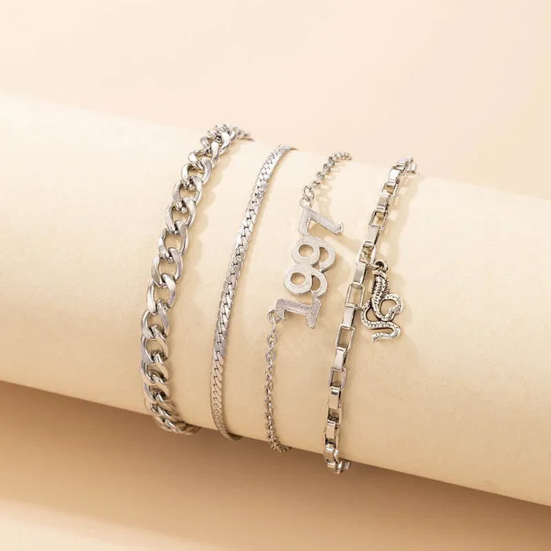 Women's Fashion Geometric Snake Anklet Set