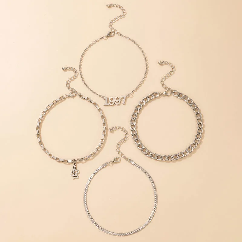 Women's Fashion Geometric Snake Anklet Set