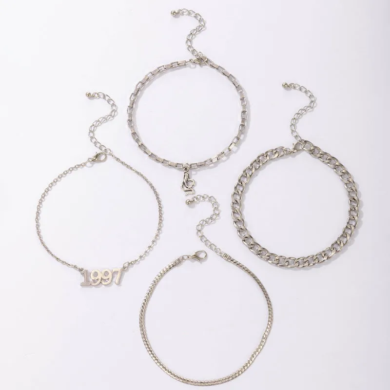 Women's Fashion Geometric Snake Anklet Set