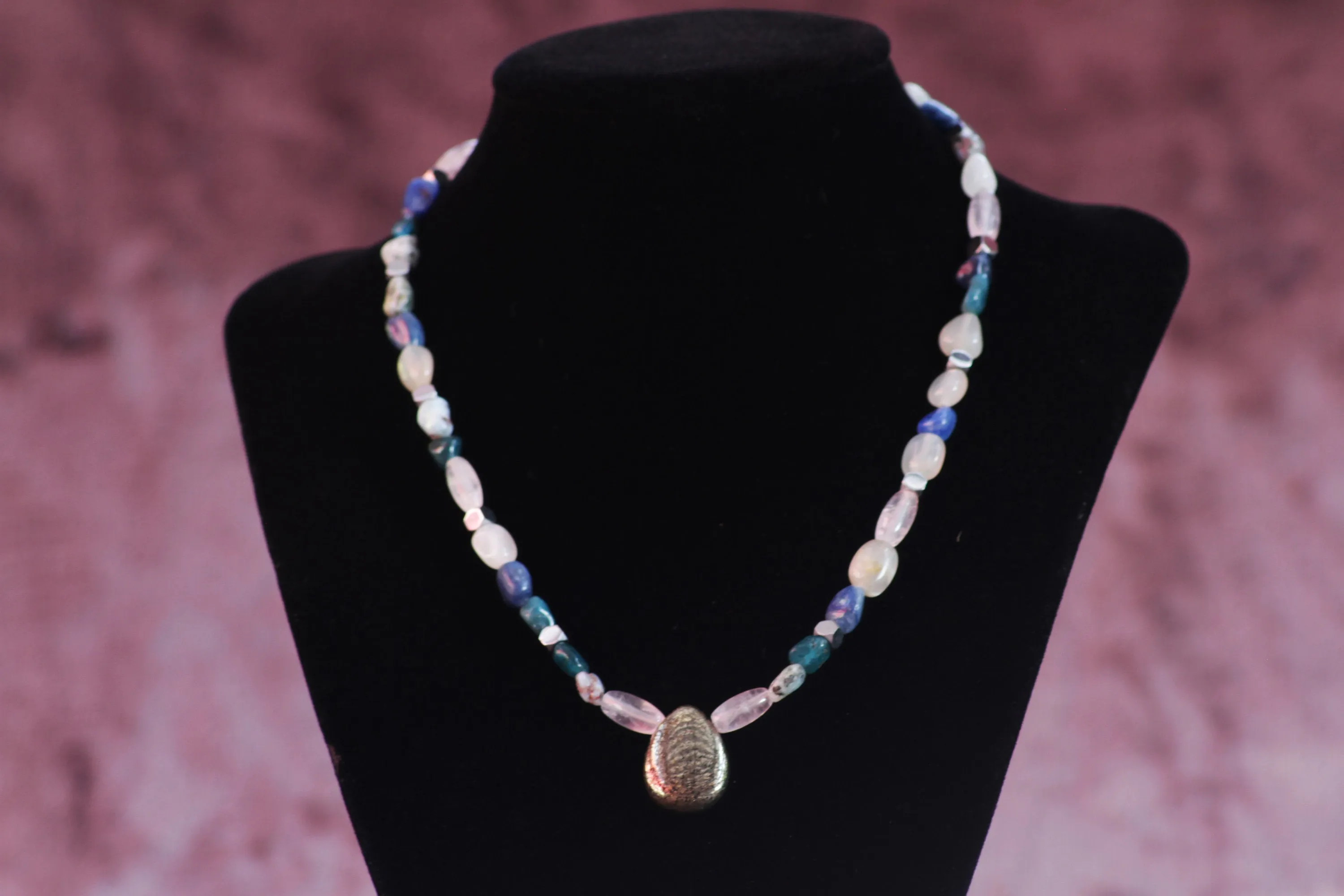 Women's Pyrite with Quartz and Moonstone Gemstone Necklace