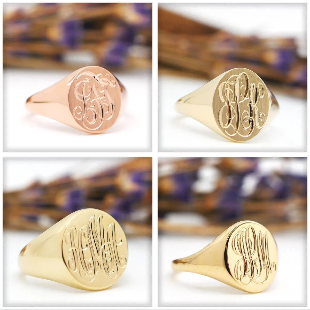 Women's Square Signet Ring - Large - Hand Engraved Script Monogram