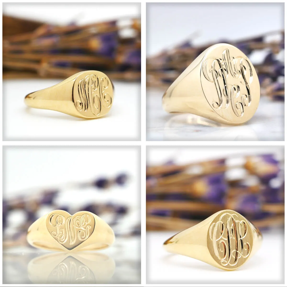 Women's Square Signet Ring - Large - Hand Engraved Script Monogram